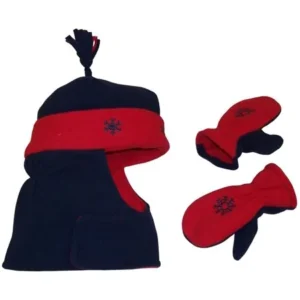 NICE CAPS Toddler Boys and Baby Wrap Around Head Headwear Hat and Mitten Cold Weather Winter Snow Accessory Set with Embroidery - Fits Little Kids Children and Infant Sizes