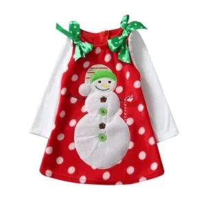 Fashion Kids Toddler Infant Girls Christmas Snowman Bowknot Dress Clothes