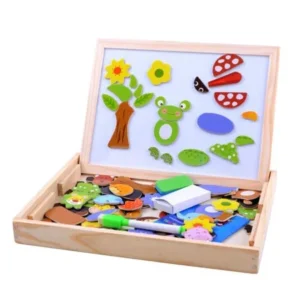 Wooden Magnetic Jigsaw Puzzles Games Toddler Toys Double Sided Drawing Easel for Kids