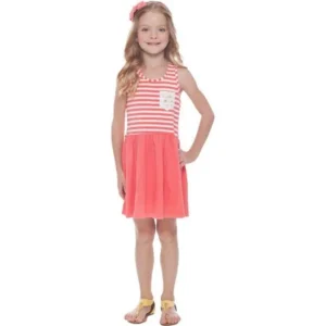 Girls Dress Sleeveless Striped Sundress Summer Kids Clothing 2-4 Years - Coral