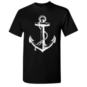 White Anchor Men's T-shirt Tee Black Small