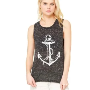 White Anchor Women's Muscle Tank Tee Black Marble Medium