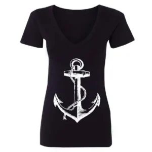 White Anchor Women's Deep V-neck Tee Black Small