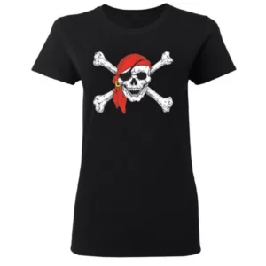 Jolly Roger Pirate Flag Women's T-shirt Fashion Tee Black Small