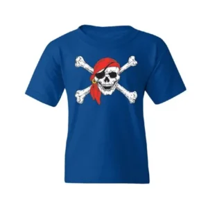 Jolly Roger Pirate Flag Youth T-shirt Tee Royal Blue YOUTH Large