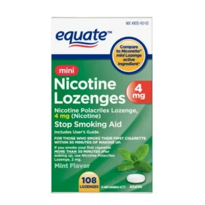 Equate Mini Nicotine Polacrilex Lozenge, 4 mg (nicotine), Stop Smoking Aid, Mint Flavor, 108 Count