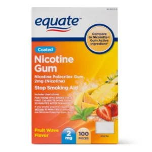 Equate Coated Nicotine Gum Stop Smoking Aid Fruit Wave Flavor, 2 mg, 100 Ct