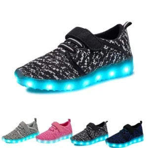 CASUNG Boys Girls USB LED Light up Lace Up Velcro Luminous Sneakers Kids Casual Shoes 7 Colors 11 Modes Black Shoes