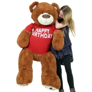 Happy Birthday 5 Foot Big Plush Giant Teddy Bear Soft Cinnamon Color Wears Tshirt