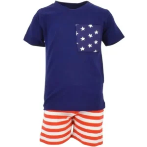 Unique Baby Boys 4th of July Patriotic 2-Piece Summer Outfit (12 Months, Blue)