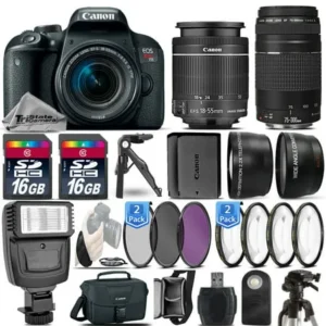 Canon EOS Rebel T7i DSLR Camera + 18-55mm STM + 75-300 III + EXT BATT - 32GB Kit