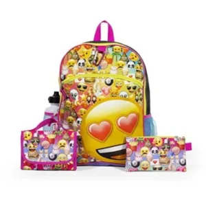 emoji yellow 16" inch backpack back to school essentials set for girls