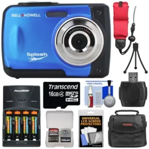 Bell & Howell Splash WP10 Shock & Waterproof Digital Camera (Blue) with 16GB Card/Reader + Case + Batteries/Charger + Tripod + Accessory Kit
