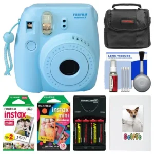 Fujifilm Instax Mini 8 Instant Film Camera (Blue) with Photo Album + Instant Film & Rainbow Film + Case + Batteries & Charger Kit