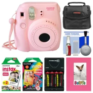 Fujifilm Instax Mini 8 Instant Film Camera (Pink) with Photo Album + Instant Film & Rainbow Film + Case + Batteries & Charger Kit