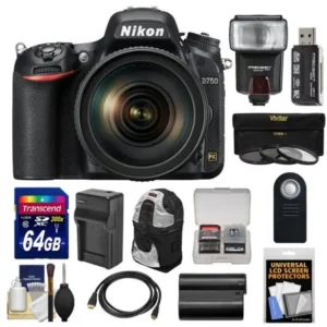 Nikon D750 Digital SLR Camera & 24-120mm f/4 VR Lens with 64GB Card + Battery & Charger + Backpack + 3 Filters + Flash + Kit