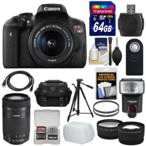 Canon EOS Rebel T6i Wi-Fi Digital SLR Camera & 18-55mm & 55-250mm IS STM Lens with 64GB Card + Case + Filters + Tripod + Flash + Tele/Wide Lens Kit