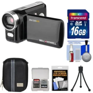 Bell & Howell DV200HD HD Video Camera Camcorder with Built-in Video Light with 16GB Card + Case + Mini Tripod + Kit camcorders on sale