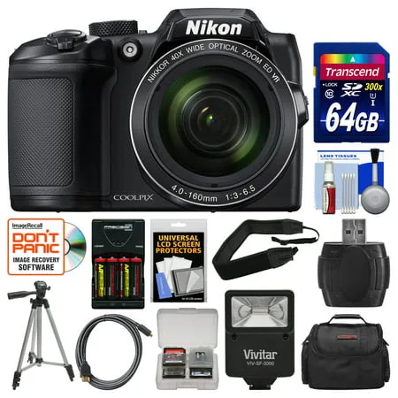Nikon Coolpix B500 Wi-Fi Digital Camera (Black) with 64GB Card + Case + Flash + Batteries & Charger + Tripod + Strap + Kit