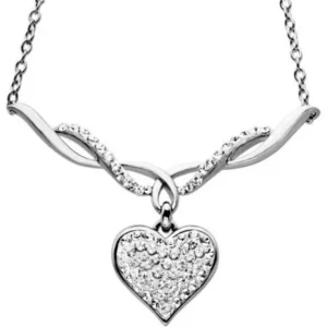 Sterling Silver White Heart Necklace made with Swarovski Elements, 18