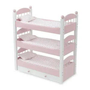 18 Inch Doll Bed Furniture fits My Life as Dolls | Stackable 18" Doll Triple Bunk Bed, Includes Trundle Drawer! - Doll Bed Converts to 3 Single 18" Doll Beds - Fits American Girl
