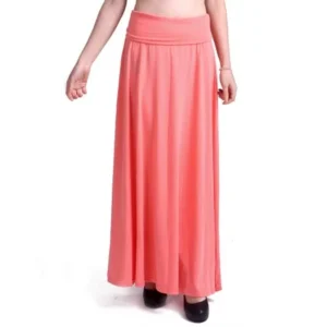 HDE Women's High Waisted Foldover Waist Maxi Skirt (Coral, Medium)