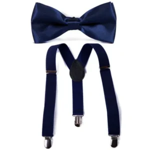 HDE Kid Boys Adjustable Y Back Clip Suspenders Matching Pre Tied Bowtie Set (Navy)