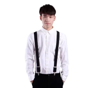 Men's X-Back Clip Suspenders Adjustable Elastic Shoulder Strap - 1.5 Wide (Black)