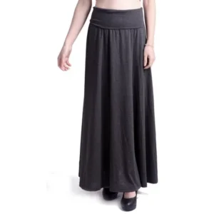 HDE Women's High Waisted Foldover Long Maxi Skirt Fall Collection (Dark Gray, X-Large)