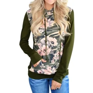 ZXZY Women Long Sleeve Floral Print Camouflage Hoodie Sweatshirt Top