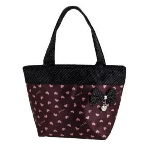 Unique Bargains Dark Purple Black Portable Bag Bowknot Decor Zip up Polyester Shopping Handbag