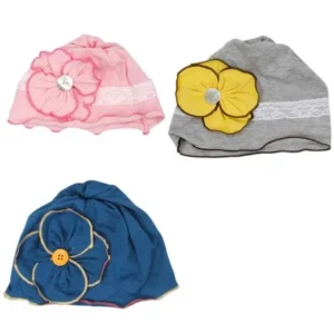 Bundle Monster 3 pc Baby Girl Infant Soft Cotton Knit Pattern Flower Hat Beanies