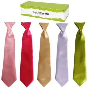 Bundle Monster 5pc Solid Color Boys Formal Wear Pre-Tied Polyester Necktie Set