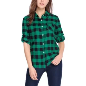 Women's Button Closure Long Sleeve Check Boyfriend Shirt