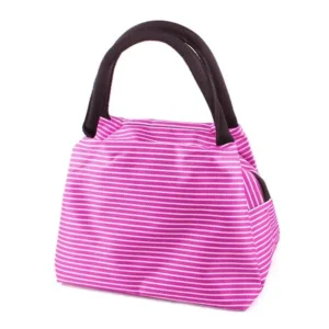 Fuchsia White Stripes Printed Foldable Shopping Tote Bag Wrist Handbag