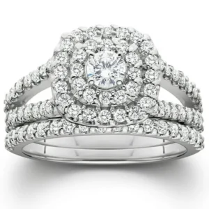1 1/10ct Cushion Halo Solitaire Diamond Engagement Wedding Ring Set 10K White Gold