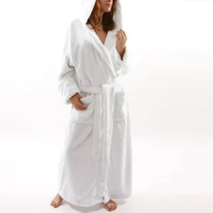 Womens Royal Blue Hooded Terry Spa Bathrobe - 50" Length 100% Cotton