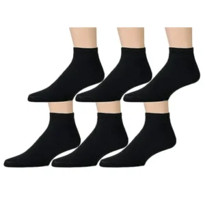 SOCKS'NBULK 6 Pairs Of Womens Black Quarter Ankle Athletic Socks, Sock Size 9-11