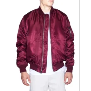 Mens Bomber Jacket | Reversible Zip Up Nylon Flight Work Outerwear Zip Up-Burgundy-Medium