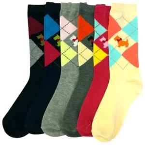 Scottish Terrier Argyle Print Womens 6 Pack Crew Socks