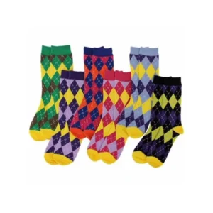 Colorful Funky Argyle Print 6 Pack Assorted Womens Socks