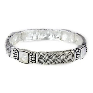 Designer Fashion Silver and Black Braided Rope Style Stretch Bracelet