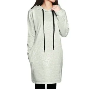 Unique Bargains Women's Seam Pockets Drawstring Loose Tunic Hoodie