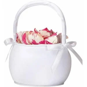 Lillian Rose Round Satin Flower Girl Basket - White