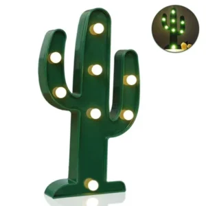 Designer Cactus Marquee Sign Lights, Novelty Place Warm White LED Lamp Tropical Green - Living Room, Bedroom Table & Wall Christmas Decoration for Kids & Adults - Battery Powered 10 Inches High
