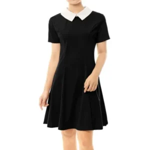 Unique Bargains Women's Peter Pan Collar Above Knee Fit and Flare Dress