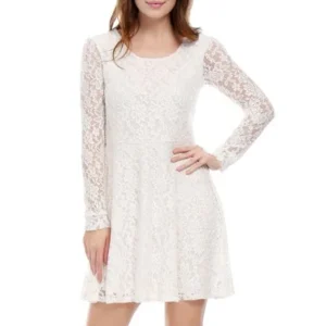 Women's Long Sleeve Slim Fit Lace Mini Dresses White (Size XL / 16)