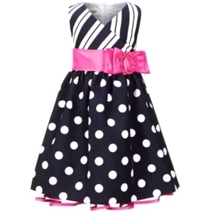 Bonnie Jean Little Girls 4- 6X Stripe to Dot Shantung Dress - Kids Party Dress