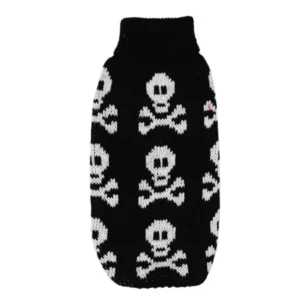 Pet Dog Doggy Skull Printed Knitwear Turtleneck Clothes Sweater Black White Size XS