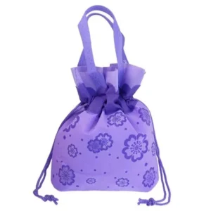 Reusable Non Woven Floral Printed Water Resistant Shopping Totes Handbag Purple